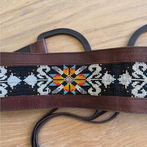 Brown Leather Belt with Beaded Accents
